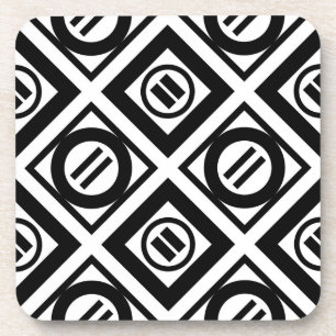Black Equal Sign Geometric Pattern on White Coaster