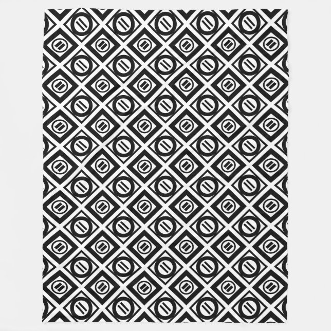 Black Equal Sign Geometric Pattern on White Fleece Blanket (Front)