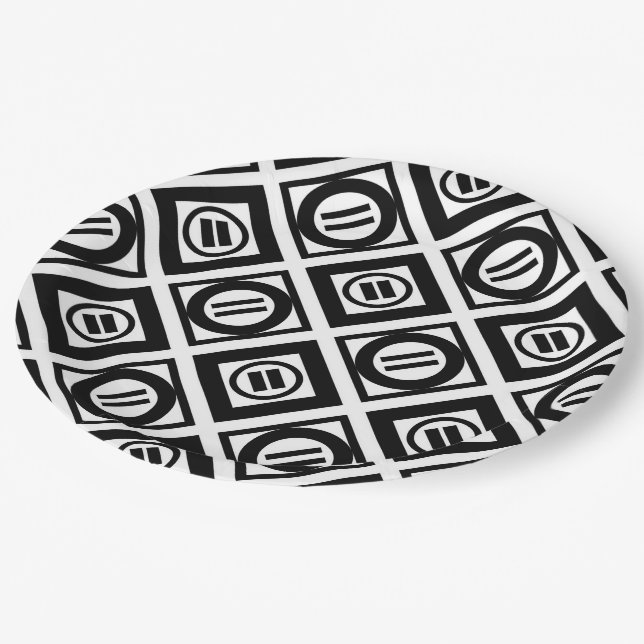 Black Equal Sign Geometric Pattern on White Paper Plate (Angled)