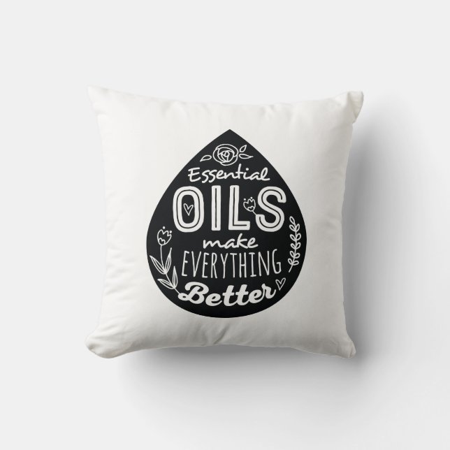 Black Essential Oil Drop Throw Pillow (Front)