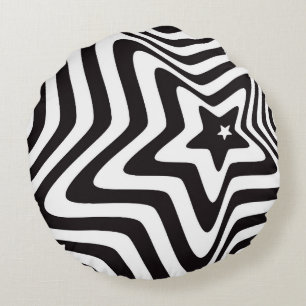 Black et White Star Illusion Coussin rond - Optiqu