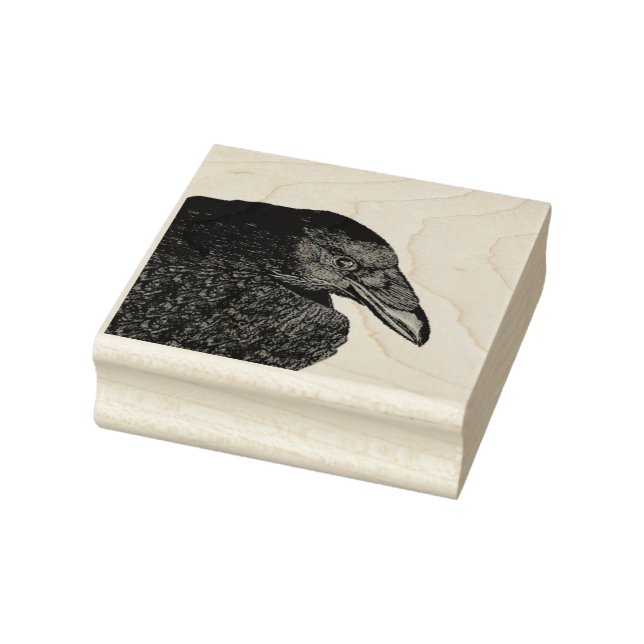 Black Etched Drawing of Crow Head Shoulders Rubber Stamp (Stamp)