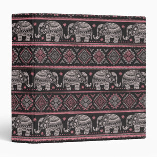 Black Ethnic Elephant Pattern Binder