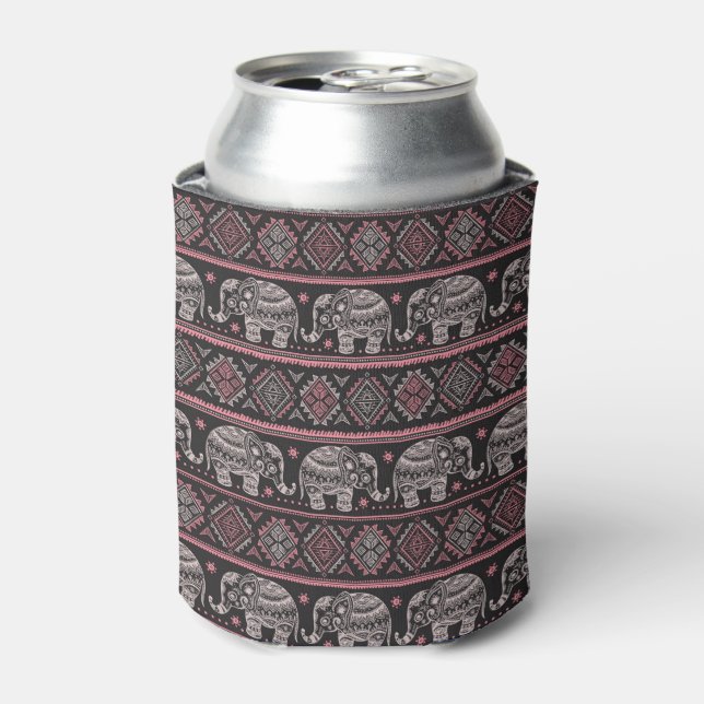 Black Ethnic Elephant Pattern Can Cooler (Can Front)