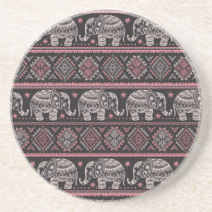 Black Ethnic Elephant Pattern Coaster