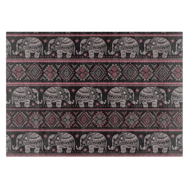 Black Ethnic Elephant Pattern Cutting Board (Front)