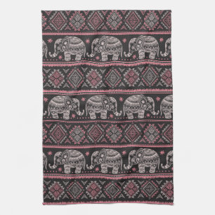 Black Ethnic Elephant Pattern Kitchen Towel