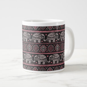 Black Ethnic Elephant Pattern Large Coffee Mug