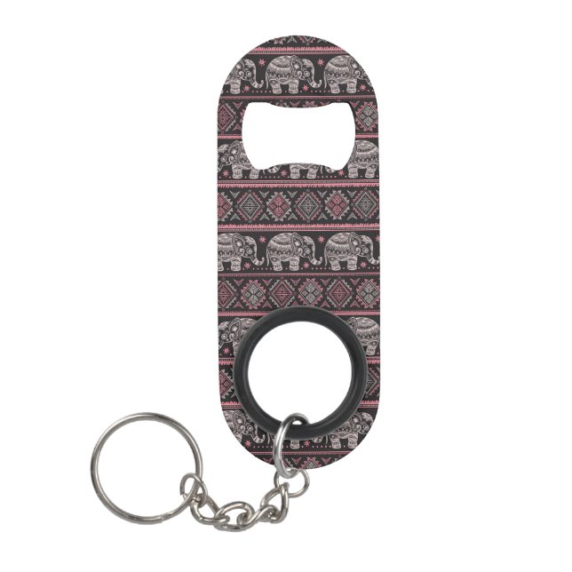 Black Ethnic Elephant Pattern Mini Bottle Opener (Front)
