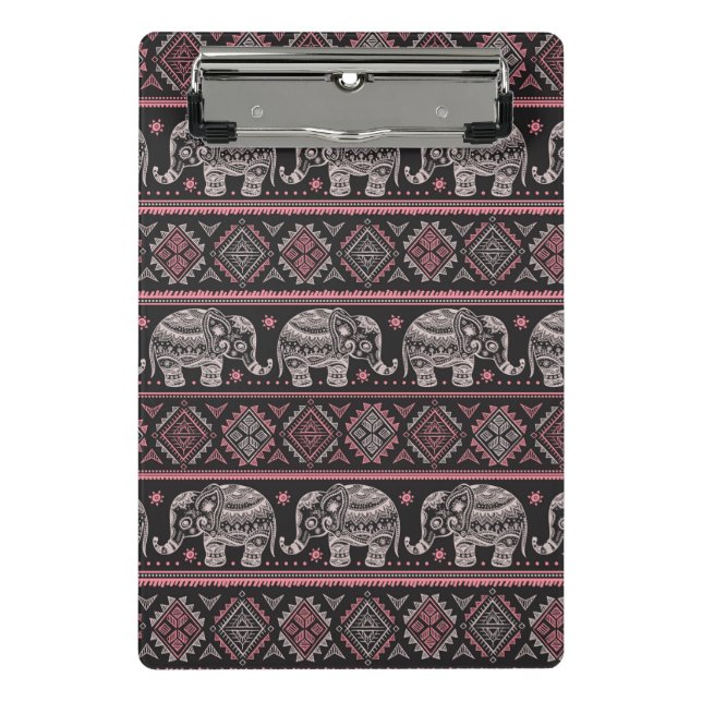 Black Ethnic Elephant Pattern Mini Clipboard (Front)
