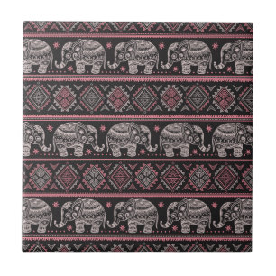 Black Ethnic Elephant Pattern Tile