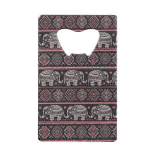 Black Ethnic Elephant Pattern Wallet Bottle Opener