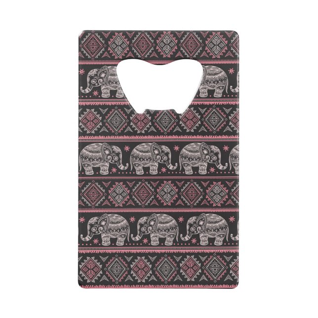 Black Ethnic Elephant Pattern Wallet Bottle Opener (Front)