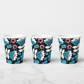 Black Ethnic Mexican Embroidery Flowers Paper Cups