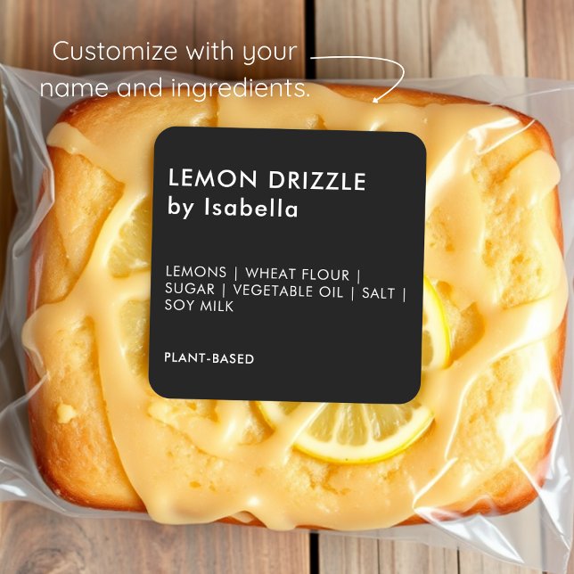 Black | Étiquettes d'ingrédients de gâteaux faits  (Créateur téléchargé)