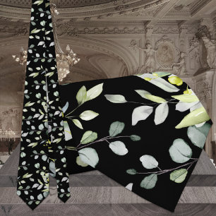 Black Eucalyptus Greenery Wedding Neck Tie