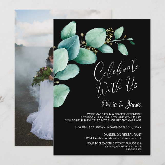 Black Eucalyptus Wedding Reception Invitation