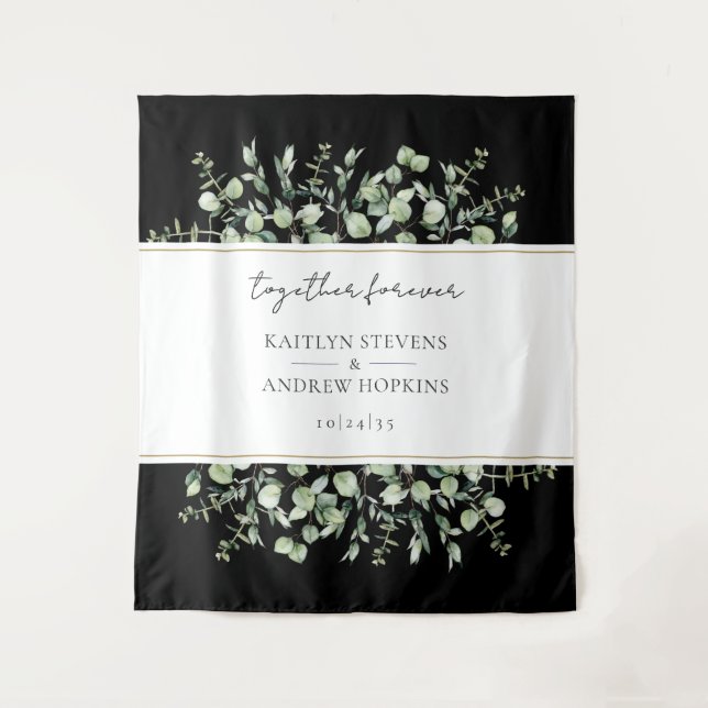 Black Eucalyptus Wedding Together Forever  Tapestry (Front)