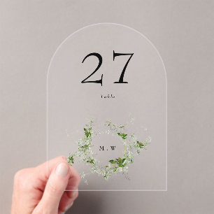 Black Eucalyptus Wreath Arch Acrylic Table Number