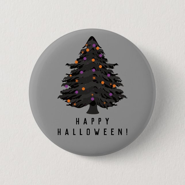 Black Evergreen Halloween Tree 2 Inch Round Button (Front)