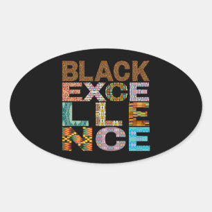 Black Excellence Kente Pattern Oval Sticker