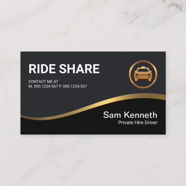 Black Exquisite Gold Wave Ride Share Driver Business Card (Front)