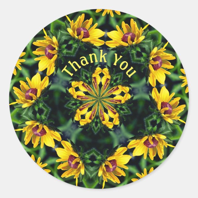 Black Eyed Susan Abstract Art Thank You  Classic Round Sticker (Front)