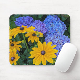 Black Eyed Susan and Blue Hydrangea Floral Mouse Pad
