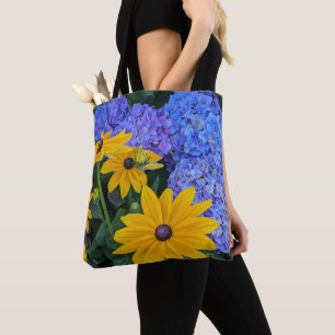Black Eyed Susan and Blue Hydrangea Floral Tote Bag