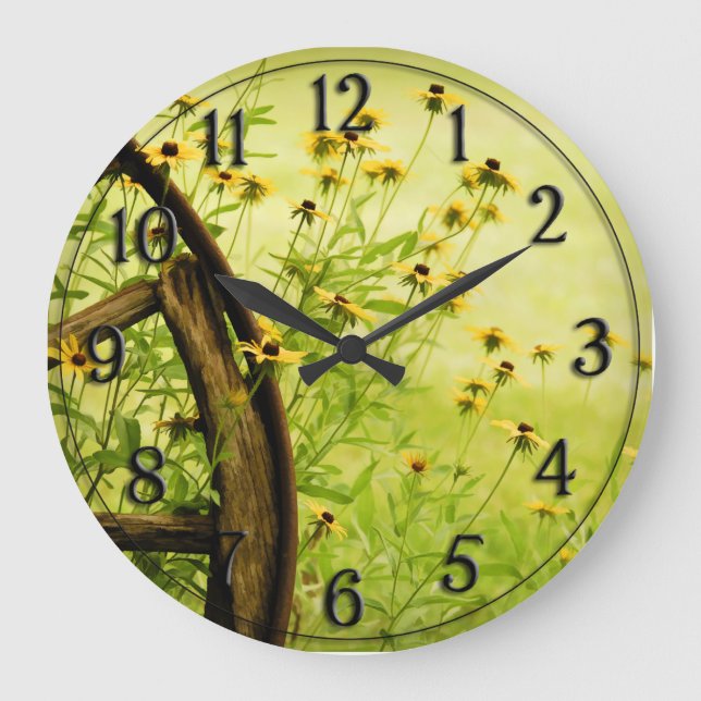 Black-Eyed Susan and Wagon Wheel Photo Large Clock (Front)