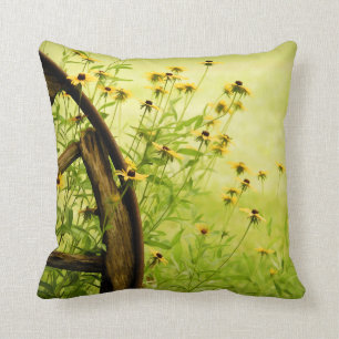 Black-Eyed Susan and Wagon Wheel Photo Throw Pillow