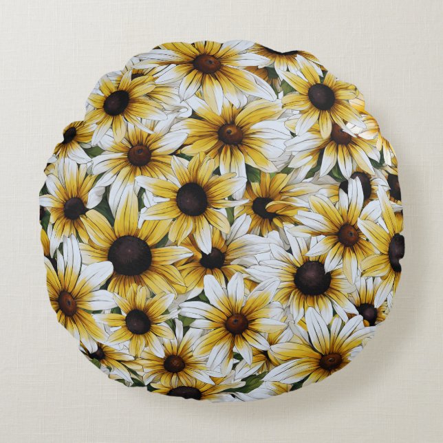 Black Eyed Susan Blooming Coussin rond (Devant)