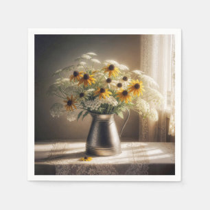 Black-eyed Susan Bouquet On Lace  Napkin