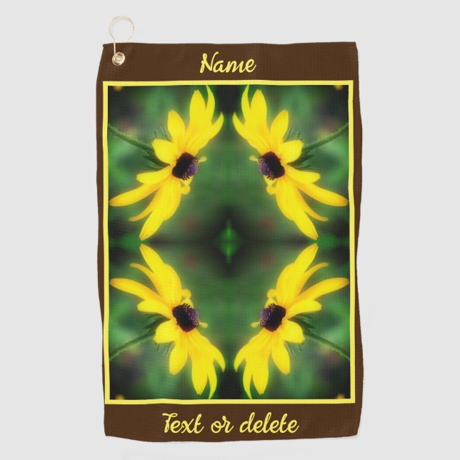 Black Eyed Susan Daisy Abstract Personalized Golf Towel (Front)