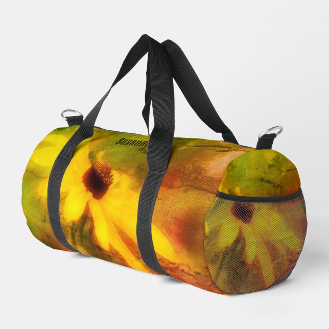 Black Eyed Susan Daisy Distressed Personalized Duffle Bag (Right Corner)