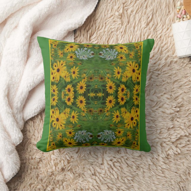 Black Eyed Susan Daisy Flower Painting Abstract Throw Pillow (Blanket)