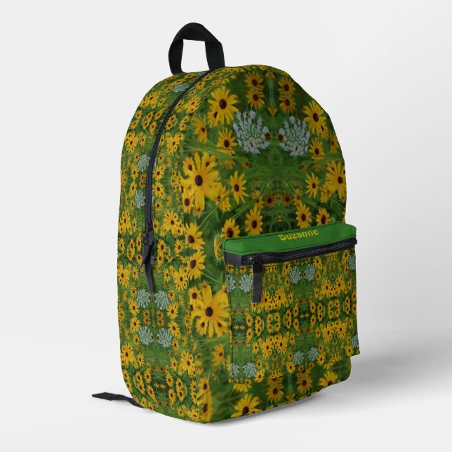 Black Eyed Susan Daisy Painting Personalized Printed Backpack (Back Corner Left)