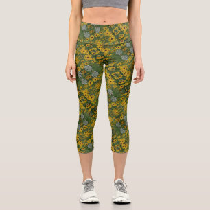 Black Eyed Susan Field Flowers Abstract Pattern Capri Leggings