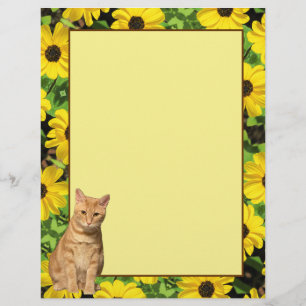 Black Eyed Susan Floral Stationery w/ Taz the Cat