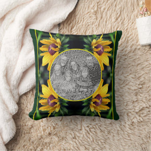 Black Eyed Susan Flower Frame Add Your Photo    Throw Pillow