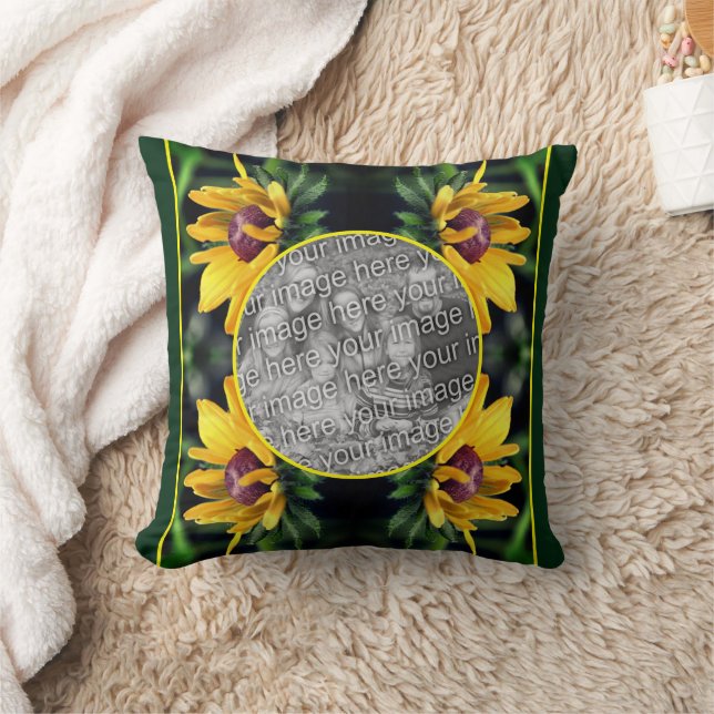 Black Eyed Susan Flower Frame Add Your Photo    Throw Pillow (Blanket)