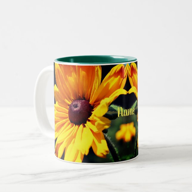 Black Eyed Susan Flower Personalized Two-Tone Coffee Mug (Front Left)