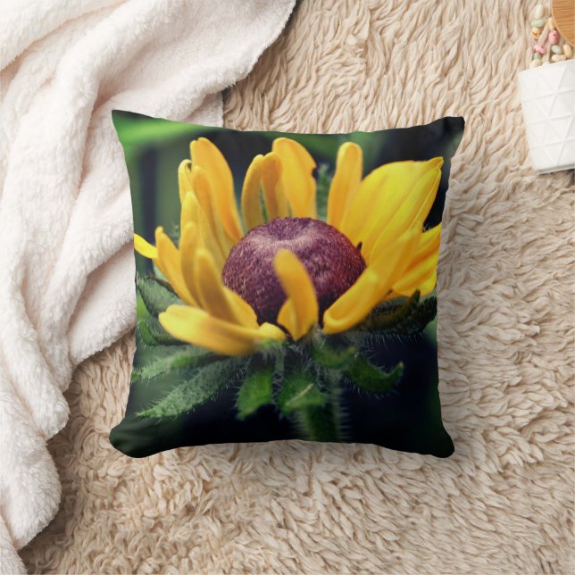 Black Eyed Susan Flower Unfolding  Throw Pillow (Blanket)