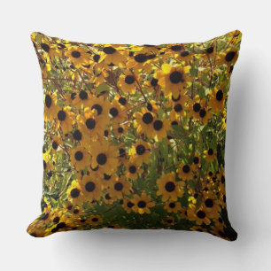 Black Eyed Susan Flowers Jaune Brown Coussin vert