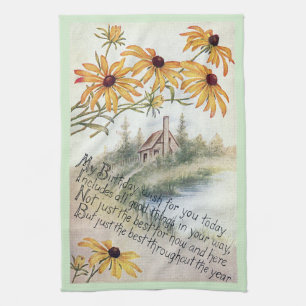 Black Eyed Susan Vintage Birthday Kitchen Towel