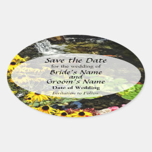 Black-Eyed Susans By Koi Pond Save the Date Oval Sticker