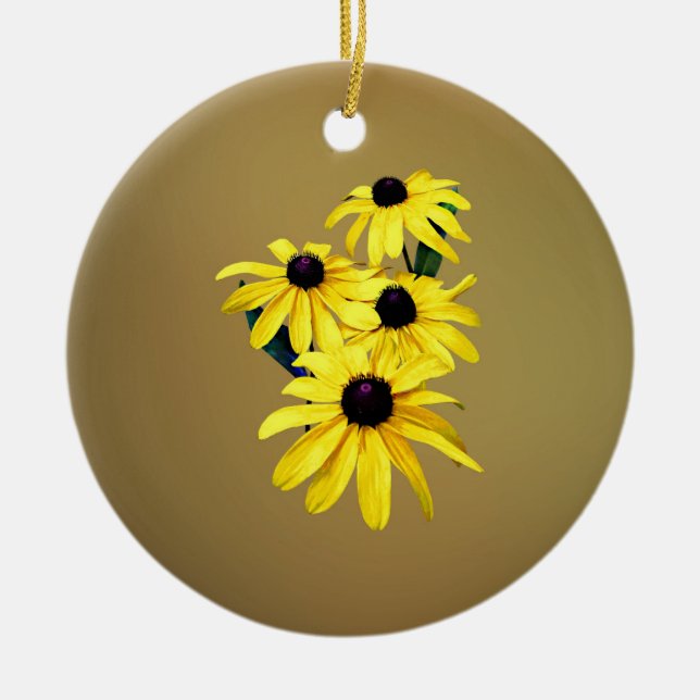 Black-Eyed Susans in a Row Ceramic Ornament (Front)