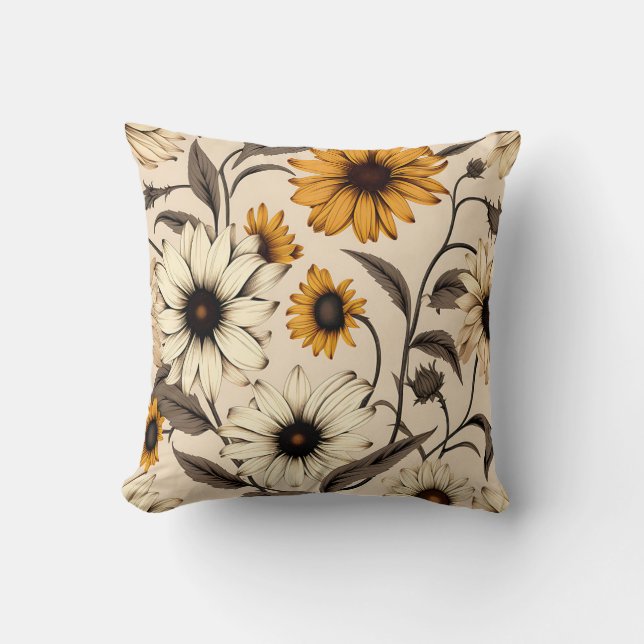 Black-Eyed Susans On Light Brown Throw Pillow (Front)