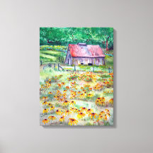 Black-Eyed Susans Wildflower Barn Watercolor