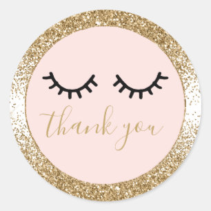Black Eyelashes Gold GlitterThank you Classic Round Sticker